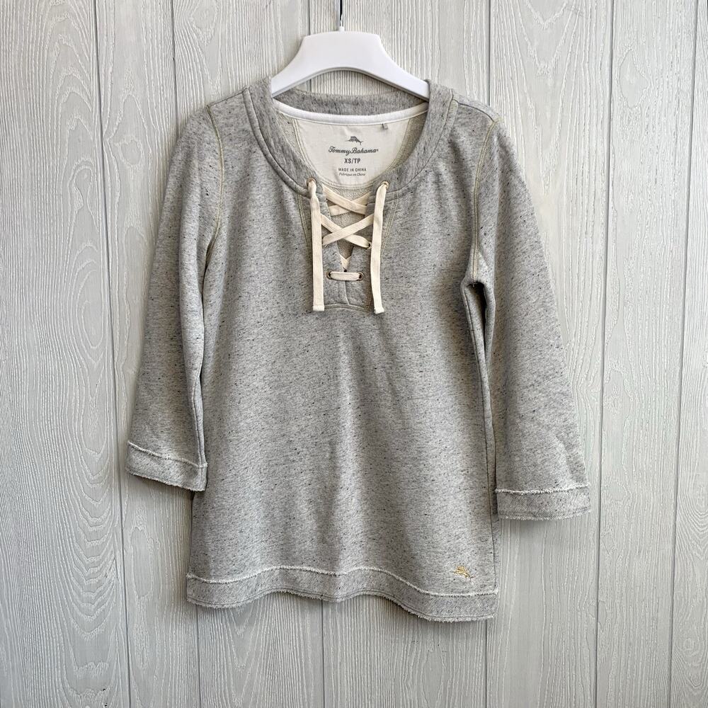 Tommy Bahama Sparkling Sands Lace Up Sweatshirt Gray Tunic XS